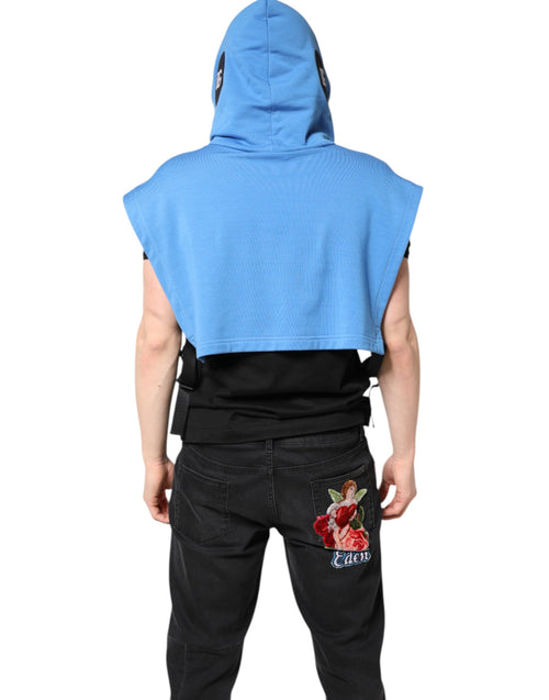 Dolce & Gabbana Blue Cotton Hooded Men Sportswear Vest Sweater - ClickThatClicks 