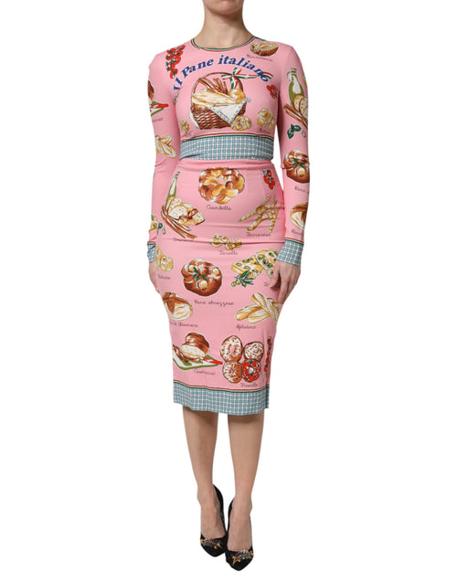 Dolce & Gabbana Pink Pastry Print Bodycon Sheath Midi Dress - ClickThatClicks 