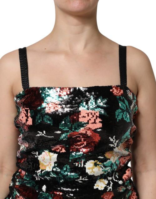 Dolce & Gabbana Black Floral Sequin Sleeveless Sheath Dress - ClickThatClicks 