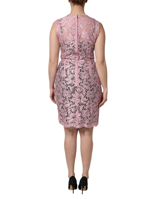 Dolce & Gabbana Pink Floral Lace Sleeveless Sheath Dress - ClickThatClicks 