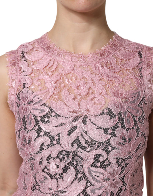 Dolce & Gabbana Pink Floral Lace Sleeveless Sheath Dress - ClickThatClicks 