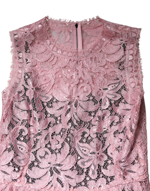 Dolce & Gabbana Pink Floral Lace Sleeveless Sheath Dress - ClickThatClicks 