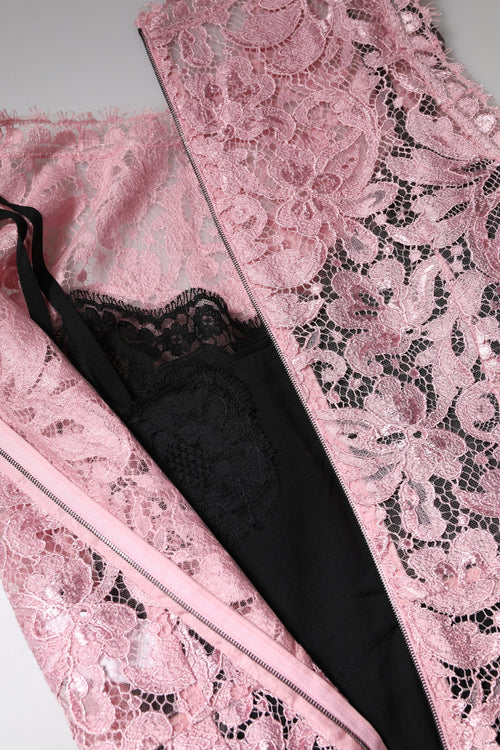 Dolce & Gabbana Pink Floral Lace Sleeveless Sheath Dress - ClickThatClicks 