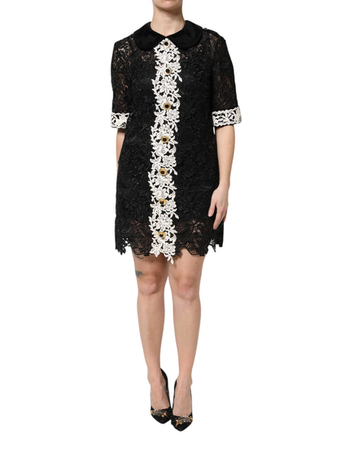 Dolce & Gabbana Black Floral Lace Embellished Mini Dress - ClickThatClicks 