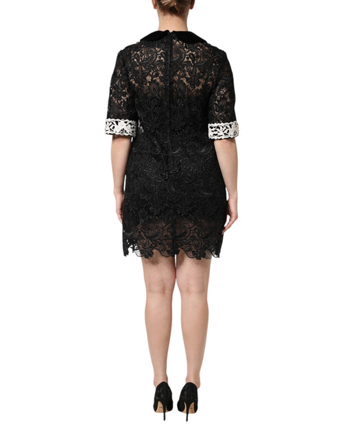 Dolce & Gabbana Black Floral Lace Embellished Mini Dress - ClickThatClicks 
