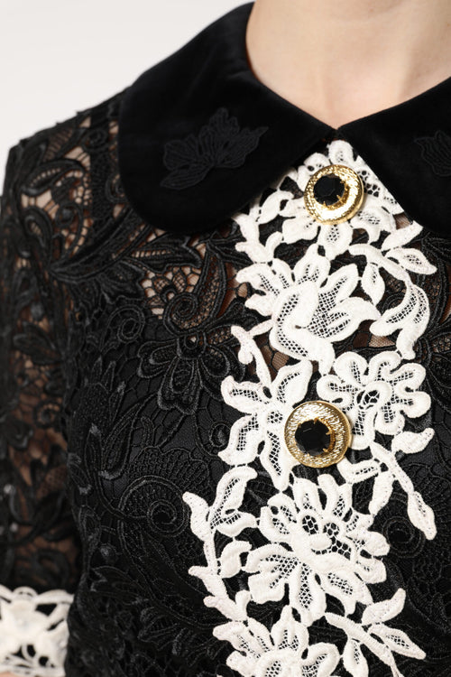 Dolce & Gabbana Black Floral Lace Embellished Mini Dress - ClickThatClicks 