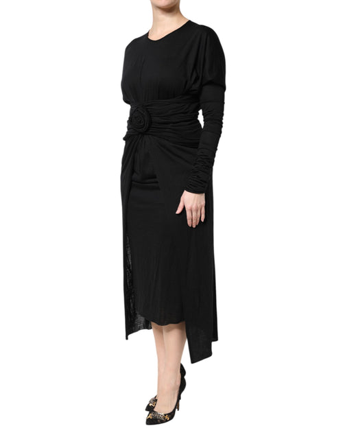 Dolce & Gabbana Black Wool Long Sleeves Sheath Midi Dress - ClickThatClicks 