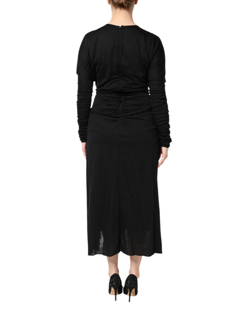 Dolce & Gabbana Black Wool Long Sleeves Sheath Midi Dress - ClickThatClicks 
