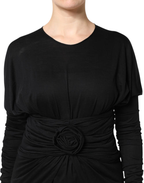 Dolce & Gabbana Black Wool Long Sleeves Sheath Midi Dress - ClickThatClicks 