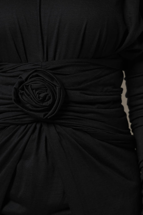 Dolce & Gabbana Black Wool Long Sleeves Sheath Midi Dress - ClickThatClicks 