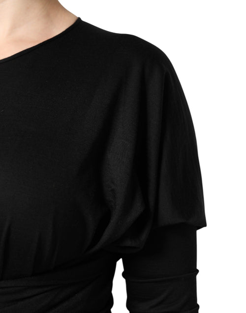 Dolce & Gabbana Black Wool Long Sleeves Sheath Midi Dress - ClickThatClicks 