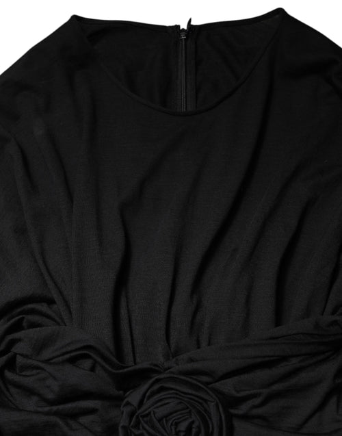 Dolce & Gabbana Black Wool Long Sleeves Sheath Midi Dress - ClickThatClicks 