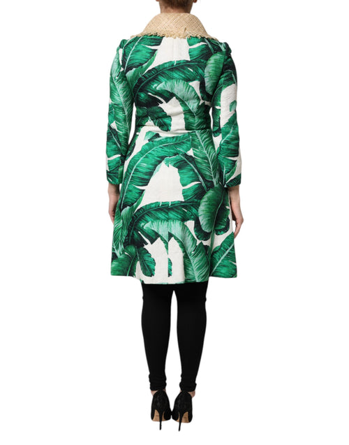 Dolce & Gabbana Multicolor Leaf Print Embellished Trenchcoat Jacket - ClickThatClicks 