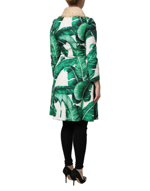 Dolce & Gabbana Multicolor Leaf Print Embellished Trenchcoat Jacket - ClickThatClicks 