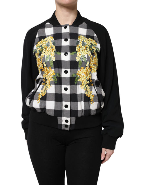 Dolce & Gabbana Black White Check Floral Button Down Jacket - ClickThatClicks 