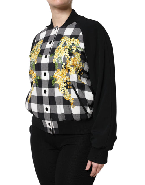 Dolce & Gabbana Black White Check Floral Button Down Jacket - ClickThatClicks 