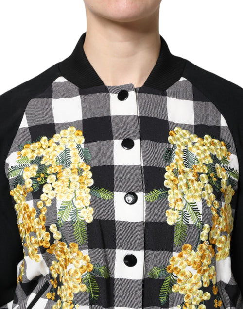 Dolce & Gabbana Black White Check Floral Button Down Jacket - ClickThatClicks 