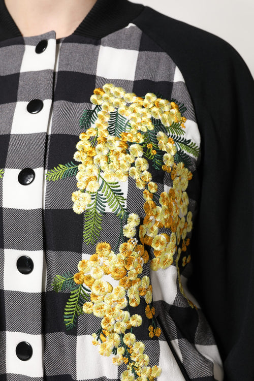 Dolce & Gabbana Black White Check Floral Button Down Jacket - ClickThatClicks 
