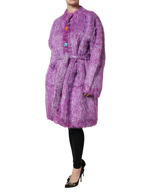 Dolce & Gabbana Purple Button Embellished Trench Coat Jacket - ClickThatClicks 