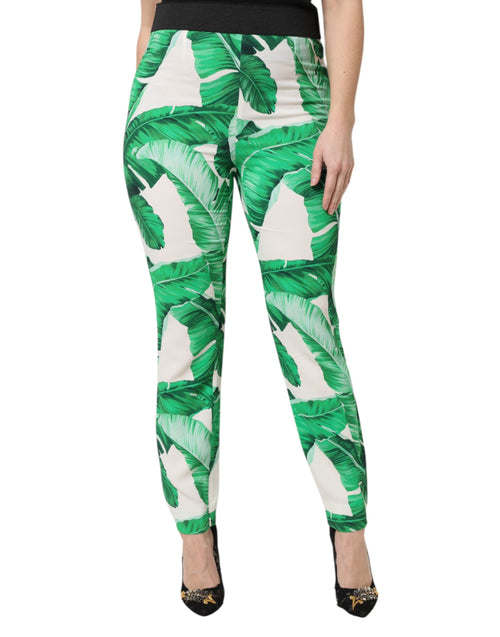 Dolce & Gabbana White Green Leaf High Waist Pants - ClickThatClicks 