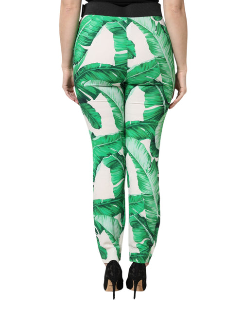 Dolce & Gabbana White Green Leaf High Waist Pants - ClickThatClicks 
