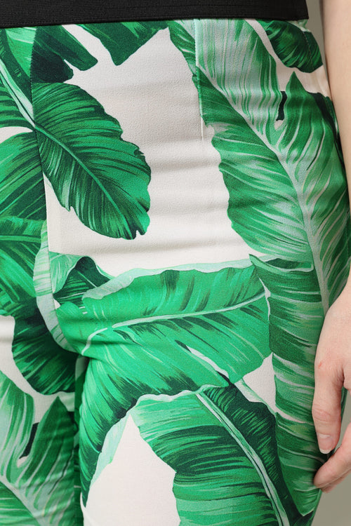 Dolce & Gabbana White Green Leaf High Waist Pants - ClickThatClicks 