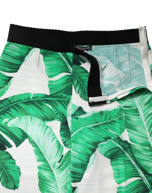 Dolce & Gabbana White Green Leaf High Waist Pants - ClickThatClicks 