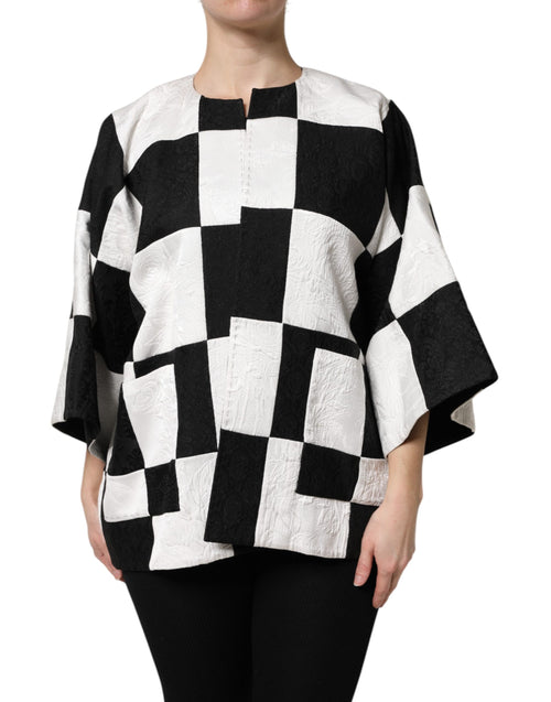 Dolce & Gabbana White Black Patchwork Jacquard Blazer Jacket - ClickThatClicks 