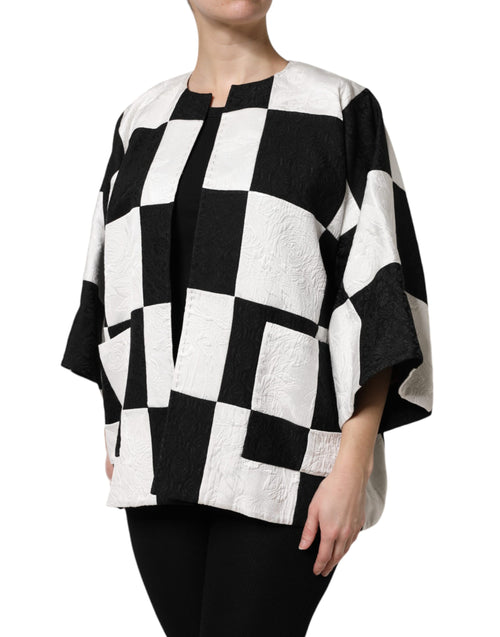 Dolce & Gabbana White Black Patchwork Jacquard Blazer Jacket - ClickThatClicks 