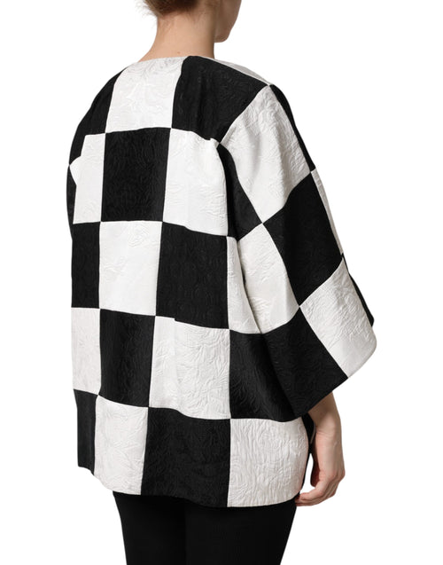 Dolce & Gabbana White Black Patchwork Jacquard Blazer Jacket - ClickThatClicks 