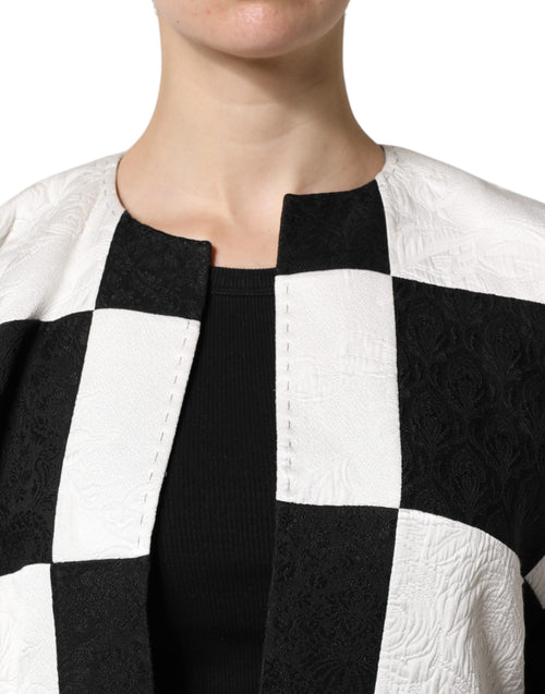 Dolce & Gabbana White Black Patchwork Jacquard Blazer Jacket - ClickThatClicks 