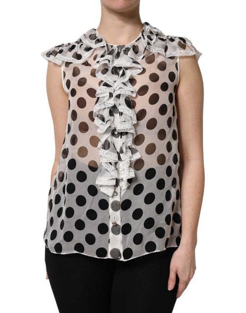 Dolce & Gabbana White Black Polka Dot Cotton Sleeveless Top - ClickThatClicks 