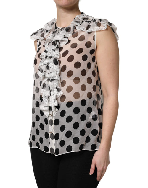 Dolce & Gabbana White Black Polka Dot Cotton Sleeveless Top - ClickThatClicks 