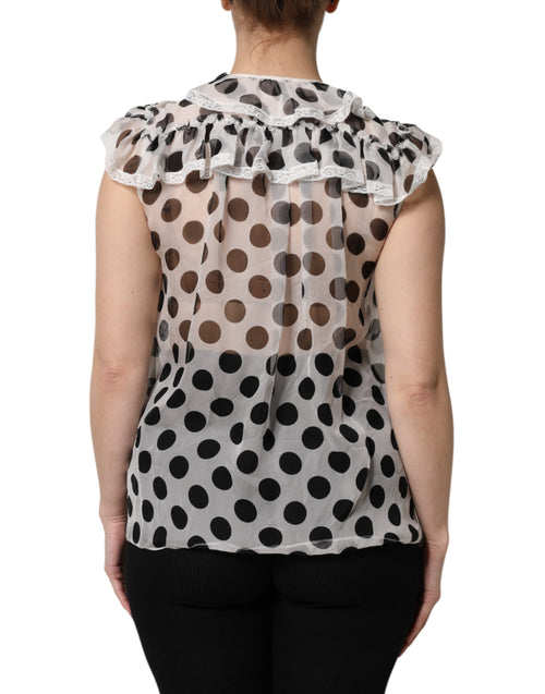 Dolce & Gabbana White Black Polka Dot Cotton Sleeveless Top - ClickThatClicks 