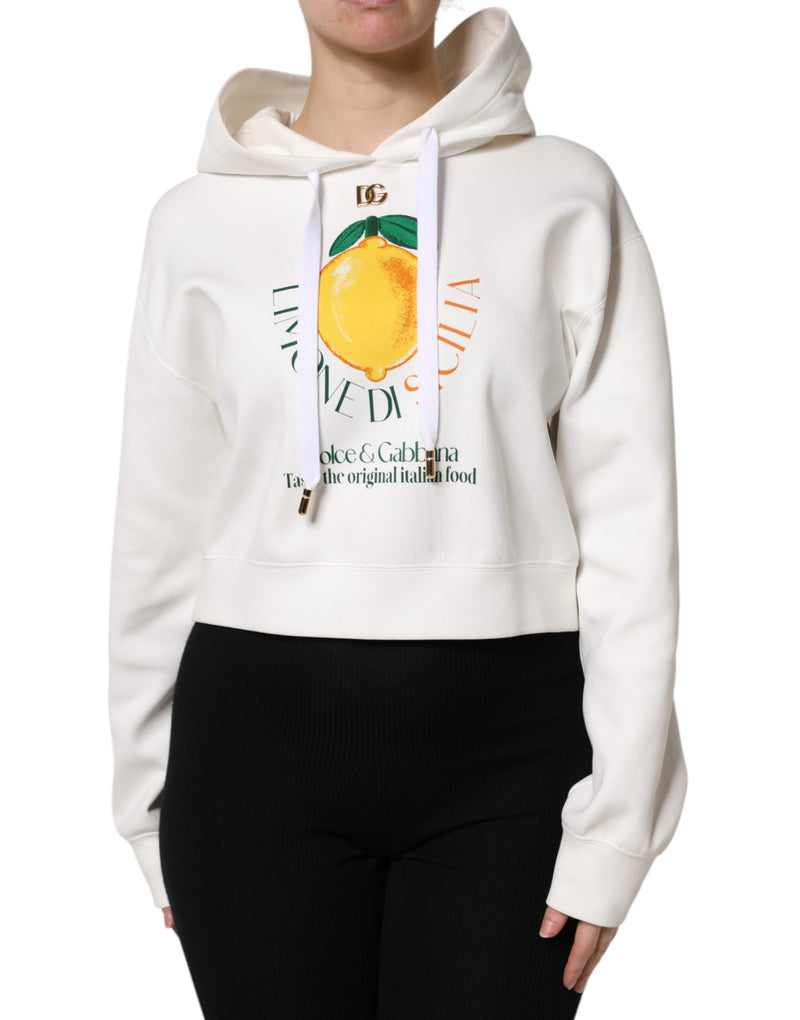 Dolce & Gabbana Ivory Cotton Printed Hooded Pullover Sweater