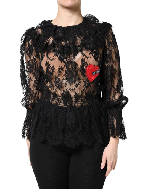 Dolce & Gabbana Black Cotton Floral Lace Women Blouse Top - ClickThatClicks 