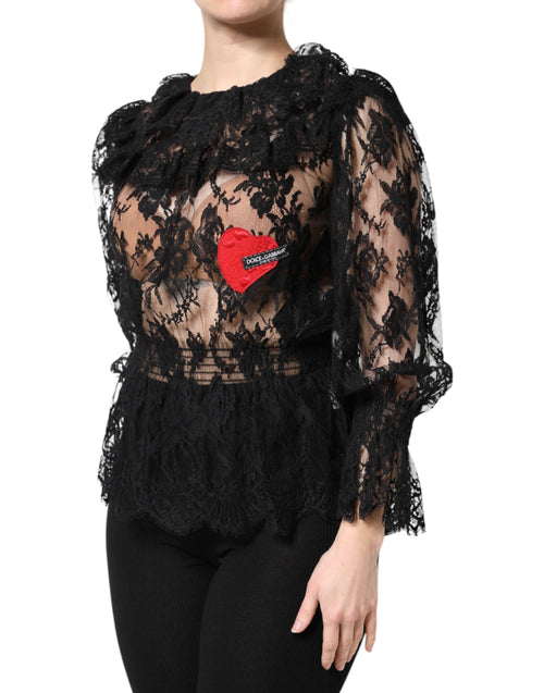 Dolce & Gabbana Black Cotton Floral Lace Women Blouse Top - ClickThatClicks 