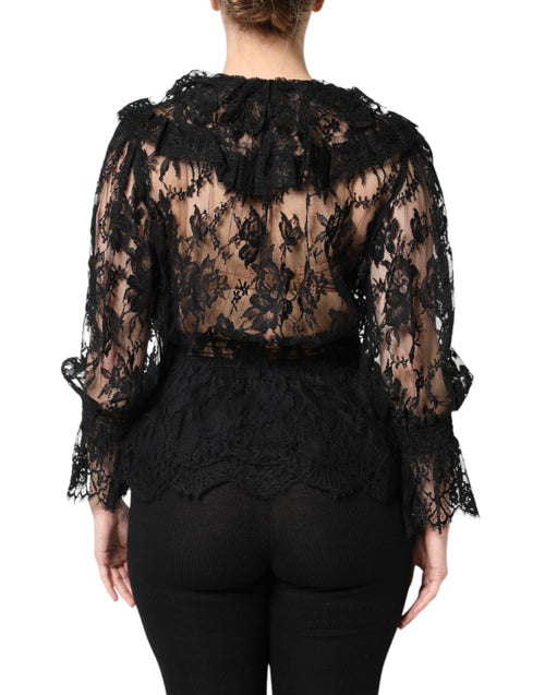 Dolce & Gabbana Black Cotton Floral Lace Women Blouse Top - ClickThatClicks 
