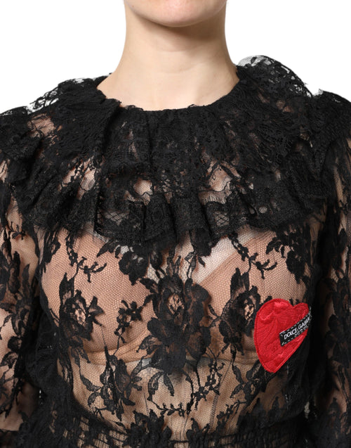 Dolce & Gabbana Black Cotton Floral Lace Women Blouse Top - ClickThatClicks 