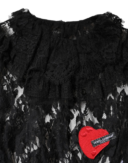 Dolce & Gabbana Black Cotton Floral Lace Women Blouse Top - ClickThatClicks 