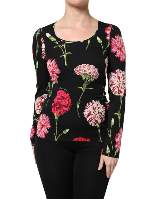 Dolce & Gabbana Black Floral Long Sleeve Women Blouse Top - ClickThatClicks 