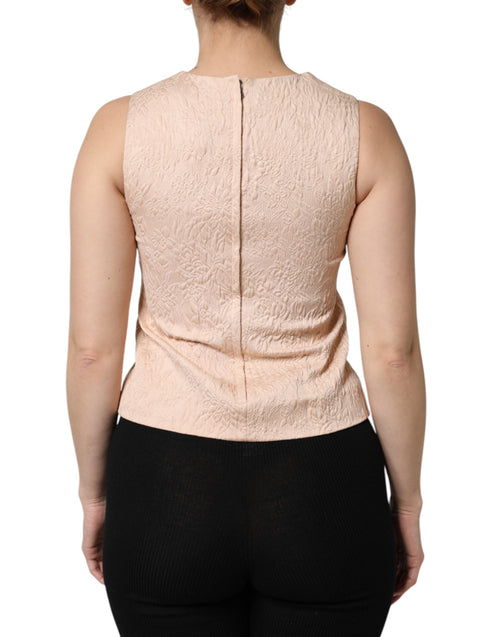 Dolce & Gabbana Beige Floral Embroidery Sleeveless Tank Top - ClickThatClicks 