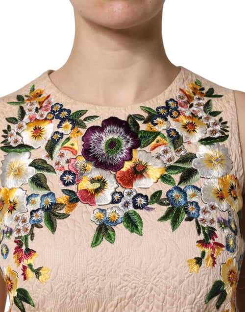 Dolce & Gabbana Beige Floral Embroidery Sleeveless Tank Top - ClickThatClicks 