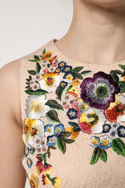 Dolce & Gabbana Beige Floral Embroidery Sleeveless Tank Top - ClickThatClicks 