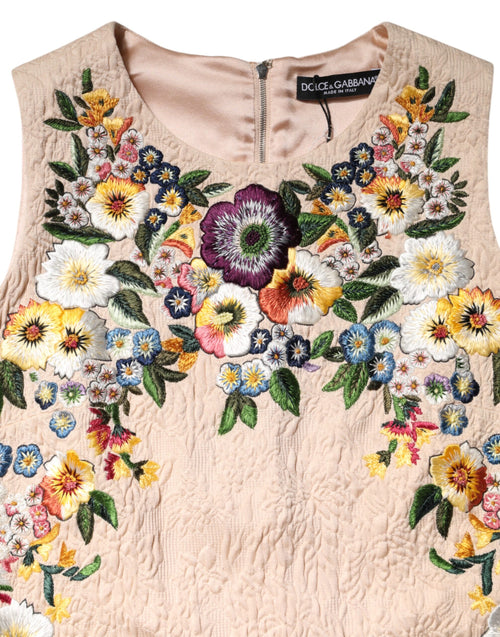 Dolce & Gabbana Beige Floral Embroidery Sleeveless Tank Top - ClickThatClicks 