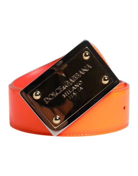 Dolce & Gabbana Orange Gold Tone Metal Logo Buckle Belt - ClickThatClicks 