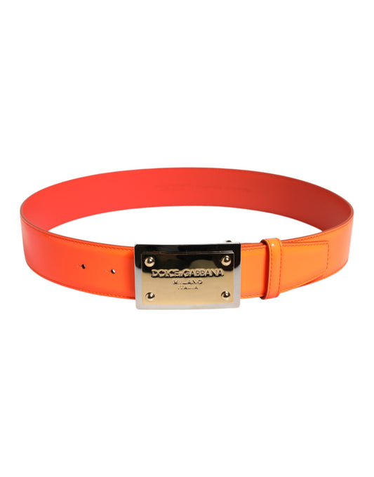 Dolce & Gabbana Orange Gold Tone Metal Logo Buckle Belt - ClickThatClicks 