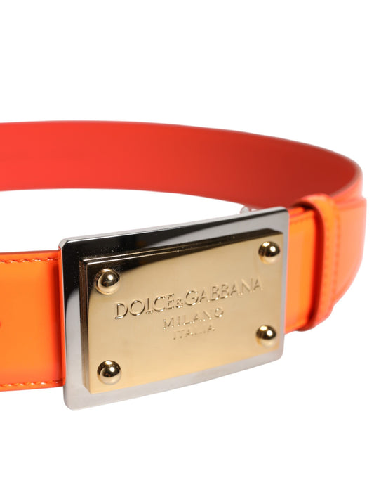 Dolce & Gabbana Orange Gold Tone Metal Logo Buckle Belt - ClickThatClicks 