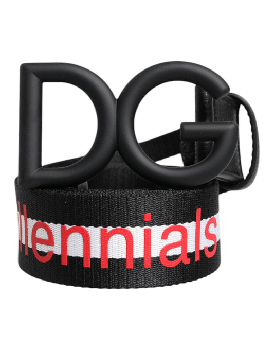Dolce & Gabbana Black Polyester Logo Print DG Buckle Belt - ClickThatClicks 