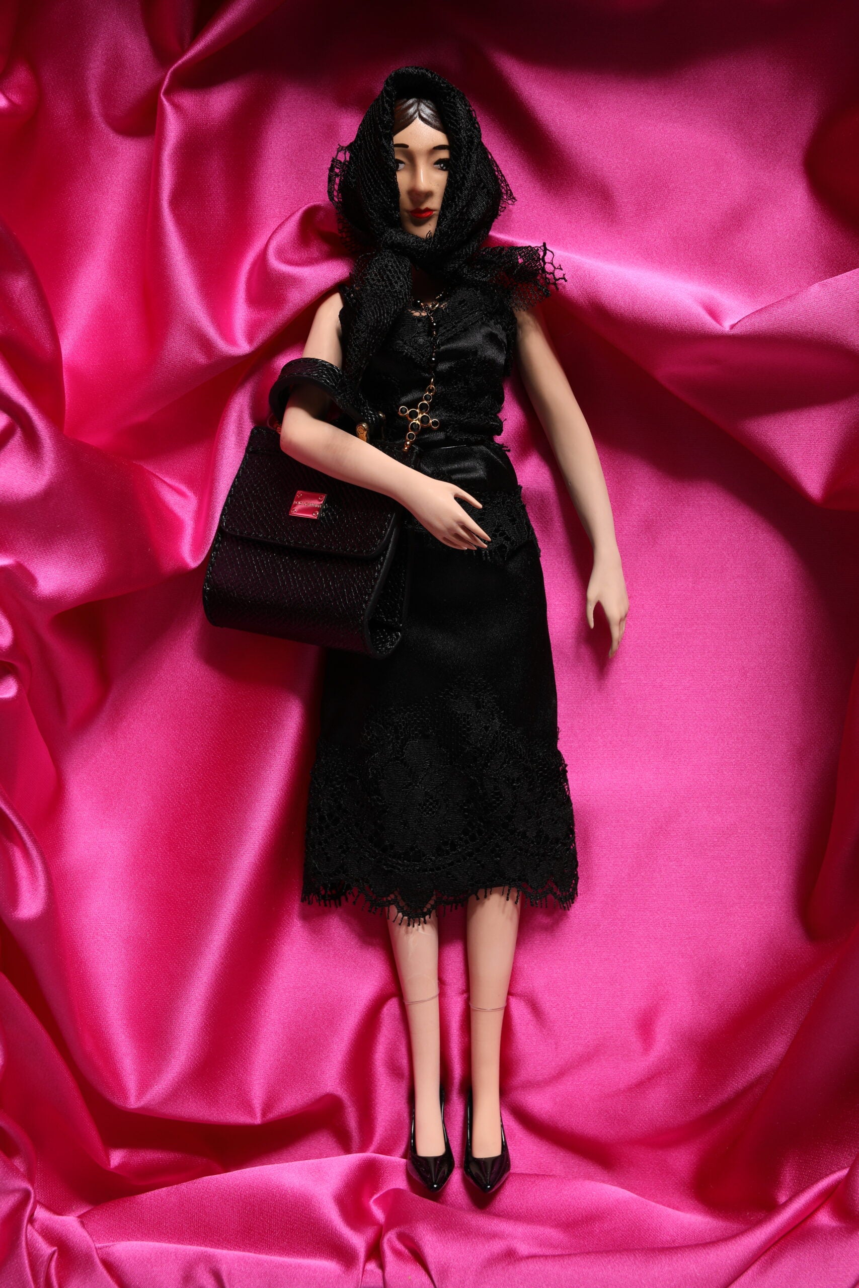 Dolce & Gabbana Black Dress Ceramic Porcelain Fashion Leather Sicily Dolls - ClickThatClicks 
